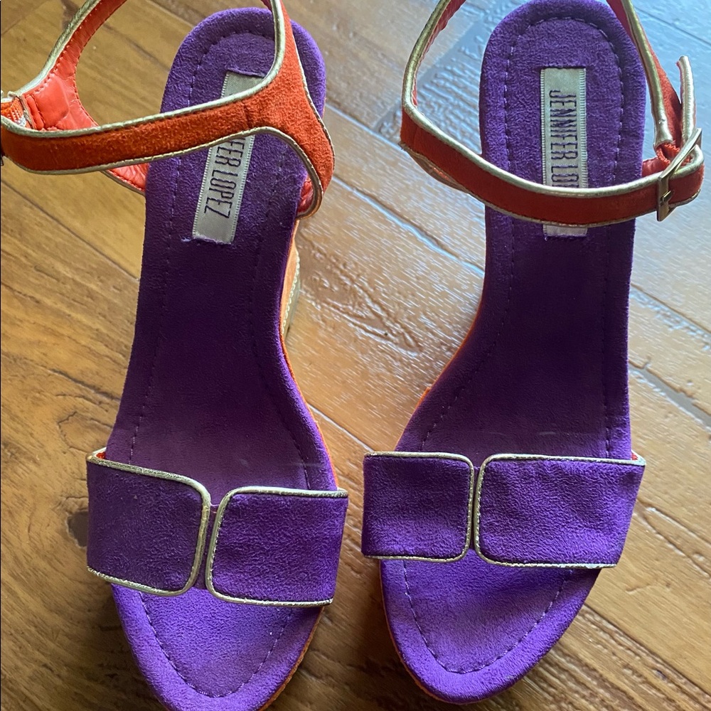 Suede color block heels